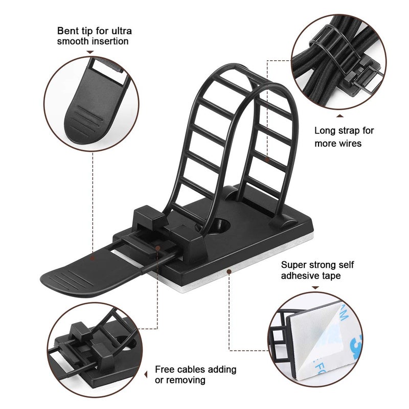 VAMRONE 50Pcs Adhesive Cable Management Clips with 50Pcs Zip Ties, Adjustable Nylon Cable Strap Ties Wire Clips Clamps Organizer with Strong Adhesive Tape, Extra Screw & Hole - 3.35 Inch Black - Image 3